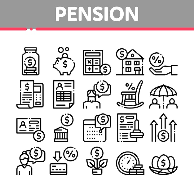 Pension Retirement Collection Icons Set