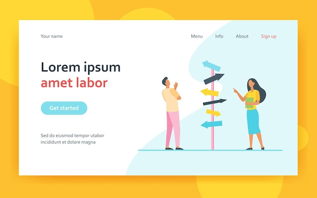 ベクトル 物思いにふける男女が方向を選ぶ。矢印、パス、ビジネス