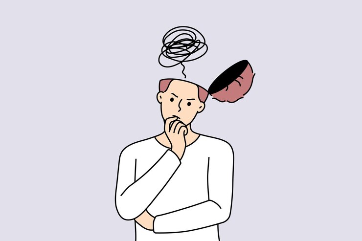 解決策を探して頭を開いた物思いにふける男