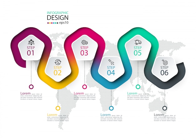 Etichetta del pentagono con linea colorata infografica collegata.