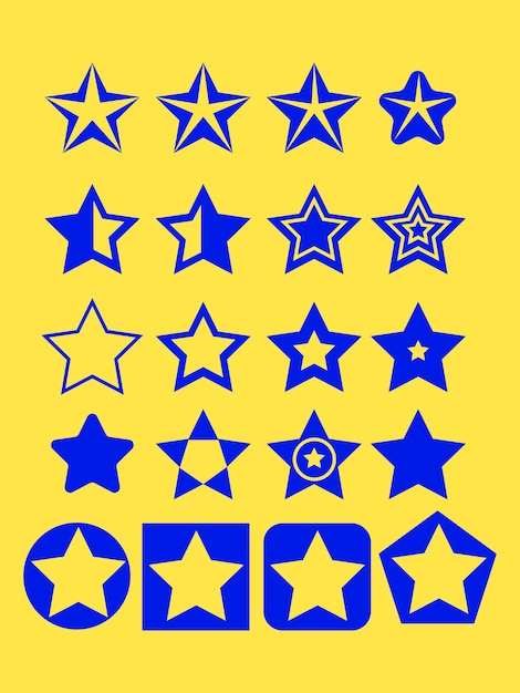 黄色の背景エンブレム アイコン デザイン要素ベクトル イラスト テンプレート セットの五角形 5 ポイント ブルー スター コレクション