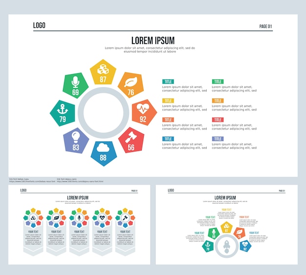 pentagonal rotation infographic element set presentation slide and powerpoint template