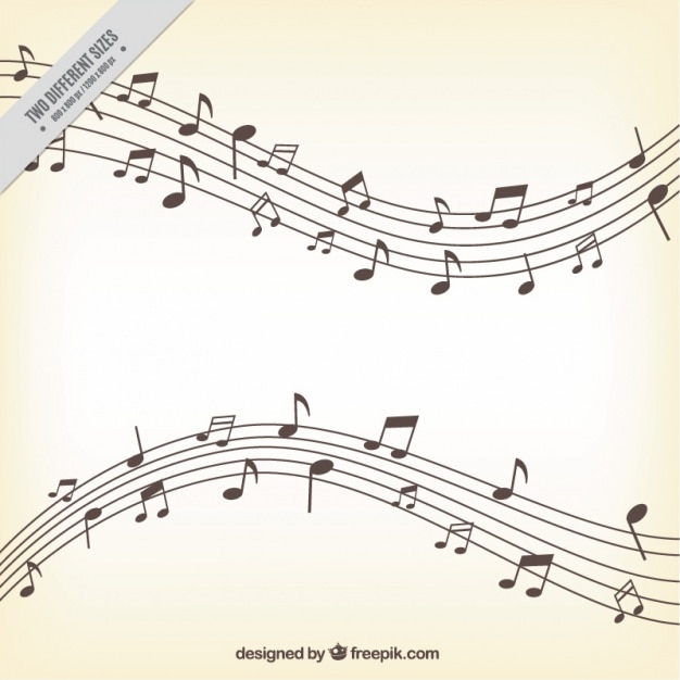 Vector pentagram background with various musical notes