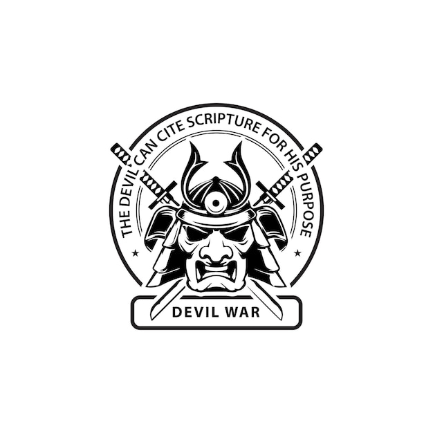 PENTAGRAM DEVIL WARRIOR VINTAGE RETRO GAMING LOGO DESIGN TEMPLET