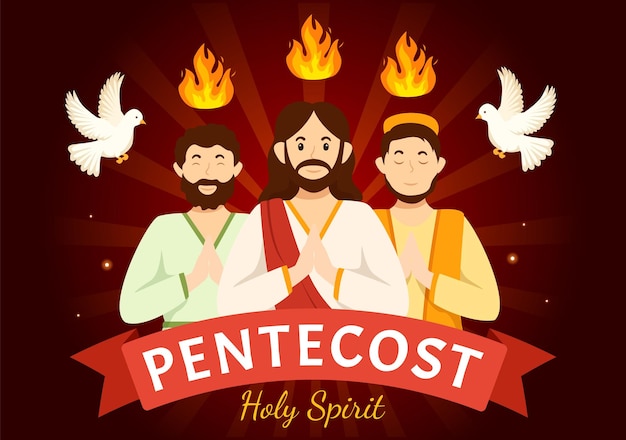 Pentecost Sunday Illustration with Flame and Holy Spirit Dove in Christian Religious Culture Holiday