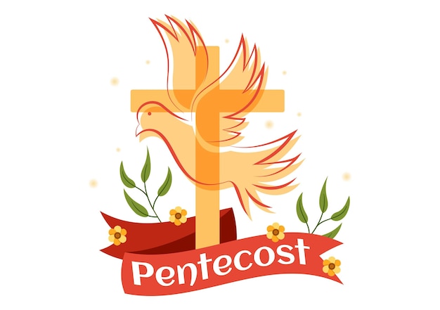 Pentecost sunday illustration with flame and holy spirit dove in christian religious culture holiday