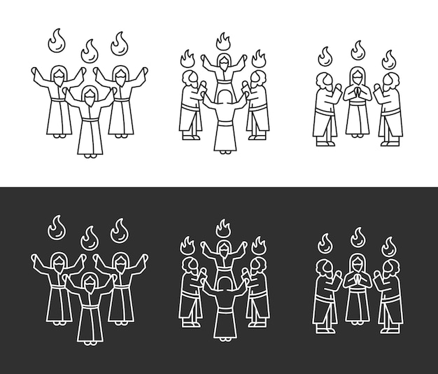 Линейные иконки воскресенья Пятидесятницы, установленные для режима темного света