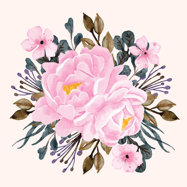 Vector peonies floral bouquet pink watercolor