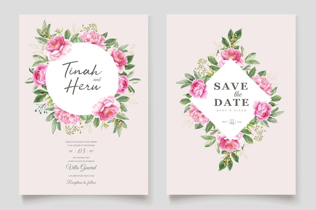 Vector peonies floral invitation card set