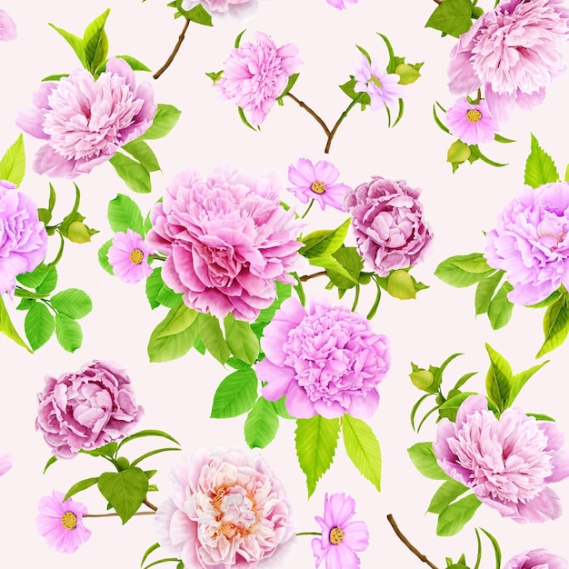 peonies floral watercolor seamless pattern illustration