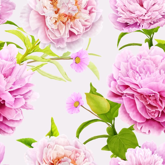 peonies floral watercolor seamless pattern illustration