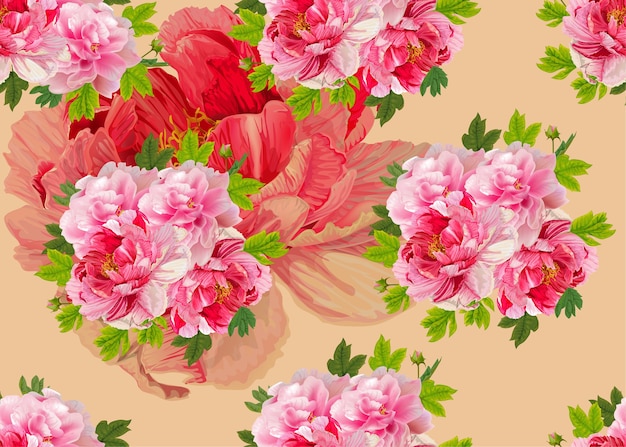 Peonies flower  seamless pattern