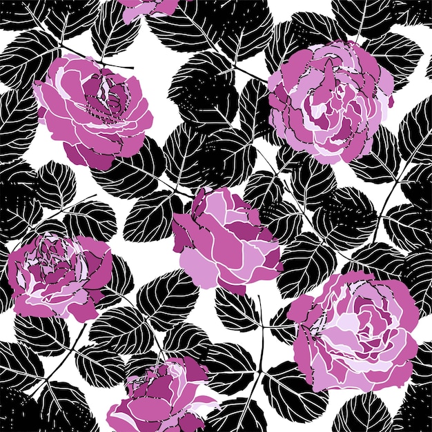 Peonies or roses and leaves floral pattern vector