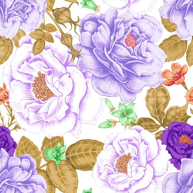 Peonies and Roses Seamless Floral Pattern