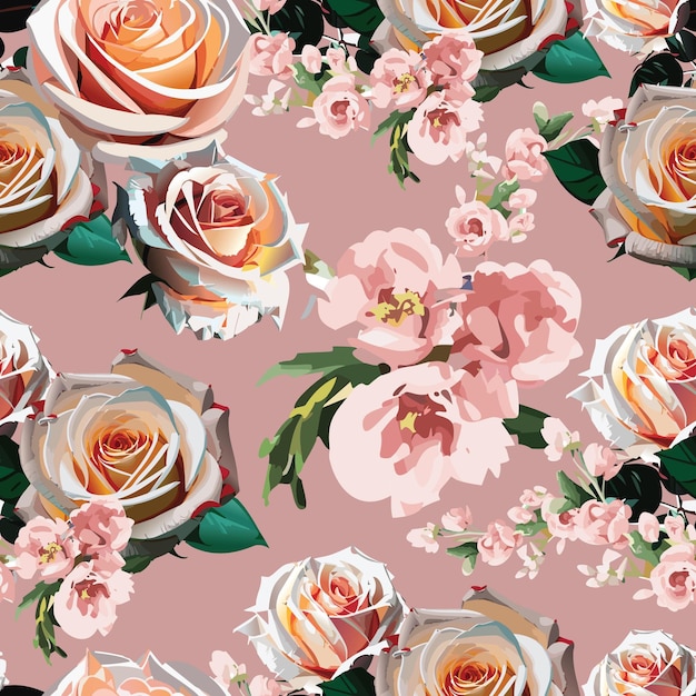 Vector peonies and roses vintage styles