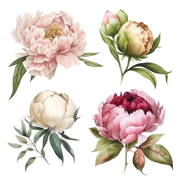 Vector peony bloem aquarel verf collectie