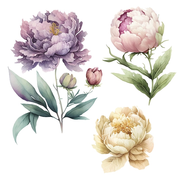 Peony bloem aquarel verf collectie