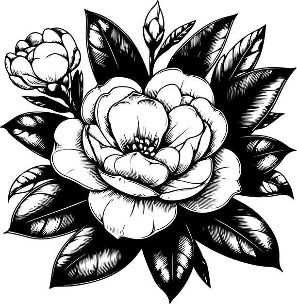 Peony bloem zwarte contour vector illustratie kleurboek