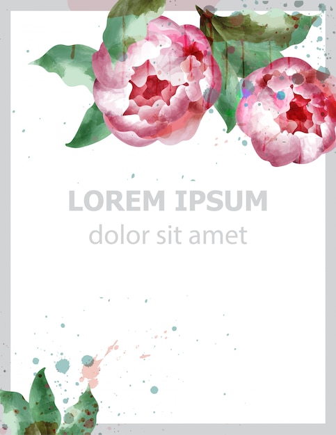 Vector peony bloemen aquarel kaart