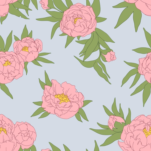 Peony bloemen en bladeren vector illustratie