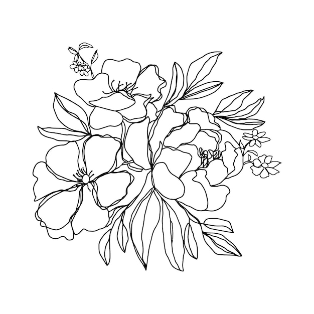 Peony bloemknoppen tak met bladeren en kleine bloemen geïsoleerde vector background