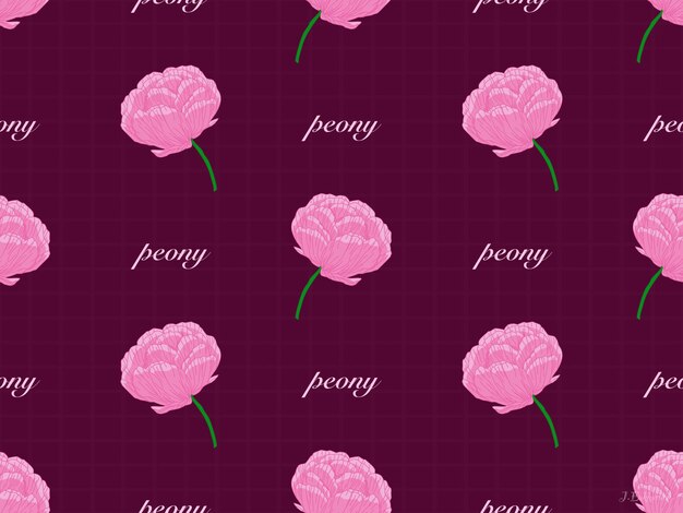 Peony cartoon character seamless pattern on magenta background