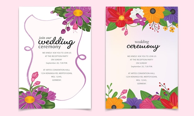 Set di carte di invito a nozze crisantemo peonia