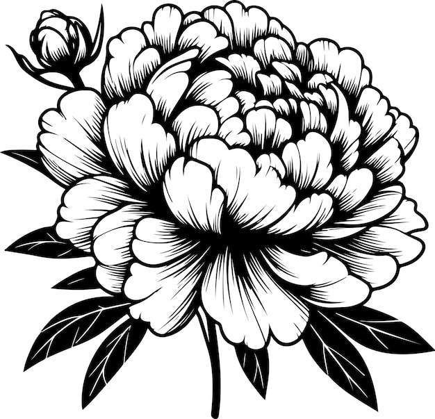 Vector peony flower black outline vector illustration coloring book