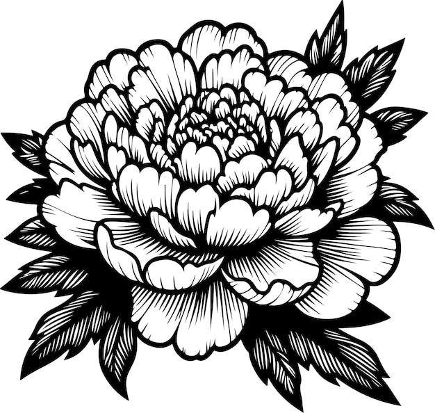 Peony flower black outline vector illustration Coloring book