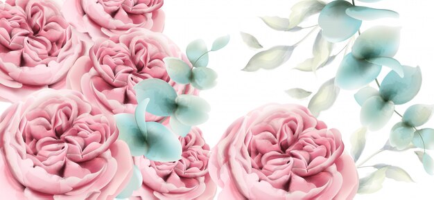 Пион цветы карты акварель. нежные розовые цветочные декоры