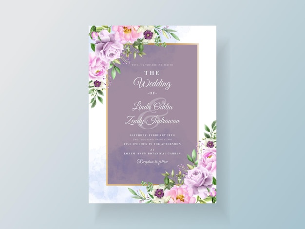 Peony and roses wedding invitation card