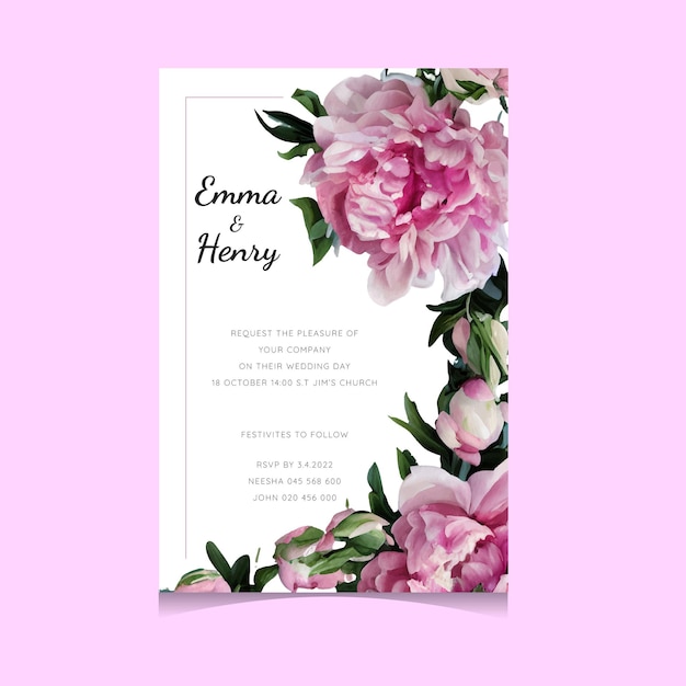 Peony watercolor floral wedding invitation card