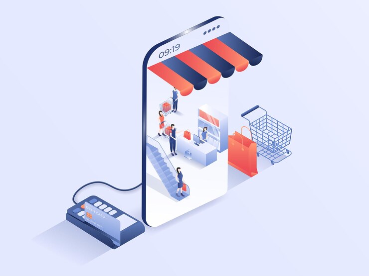 Vector people activity of online shopping on modern smartphone design  3d isometric vector  illustration