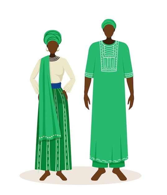 People in african clothes concept couple in green wear culture ethnicity and traditions of africa