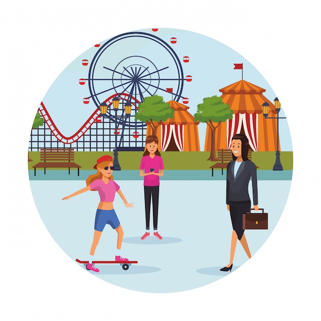 Vector people in the amusement park