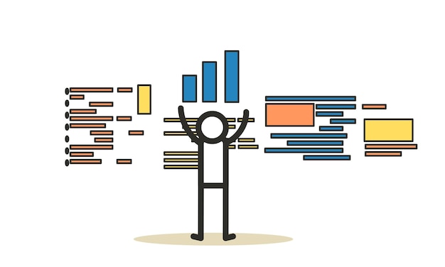 Vector people analysis data commerce vector employee man and woman with computer and bar