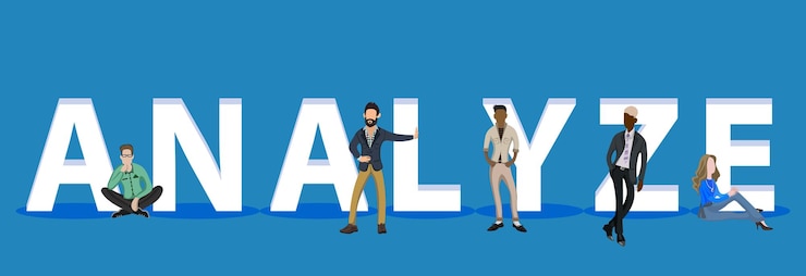 Vector people on analyze for web mobile app presentations