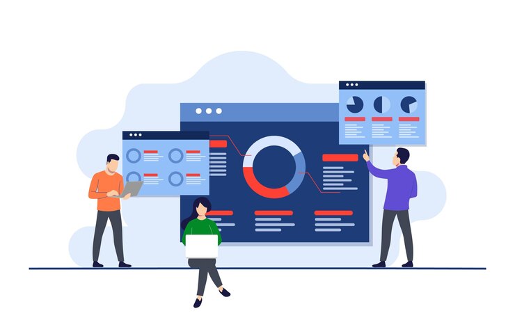 Vector people analyzing financial data financial reports marketing marketing and business analytics