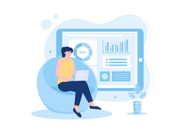 People analyzing growth chart trending flat illustration