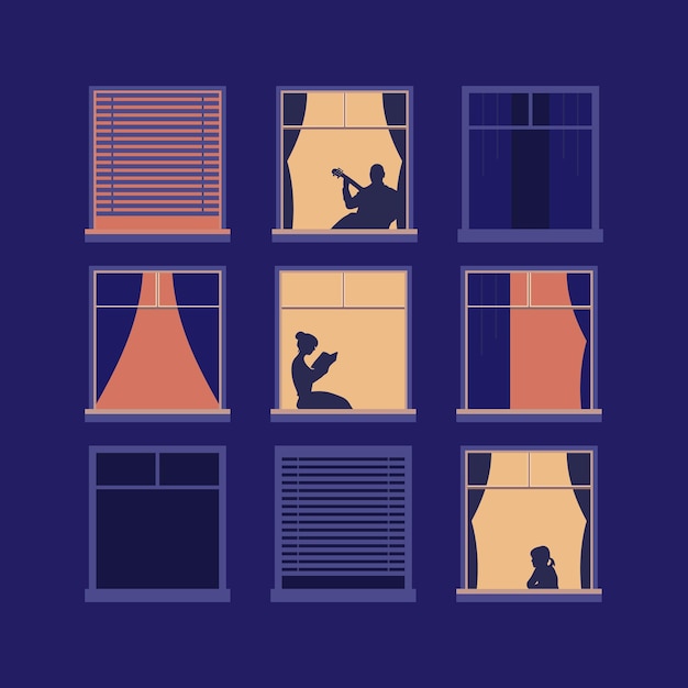 People in apartment window silhouette