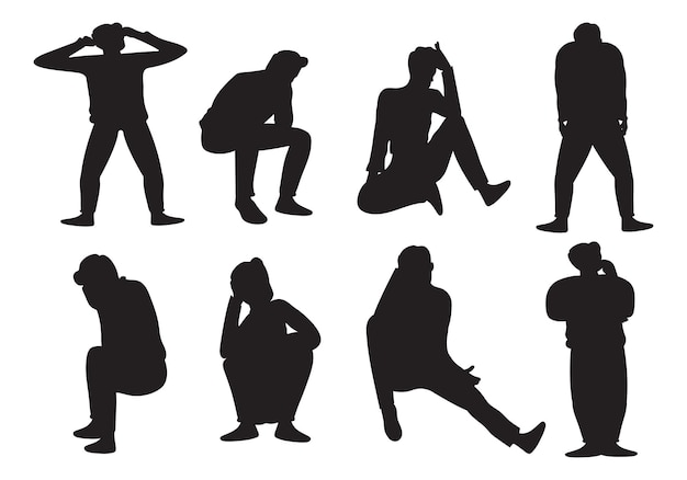 Vector people are depressed or frustrated silhouettes