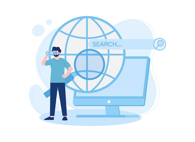 Vector people are looking for resources on the internet using computers trending concept flat illustration