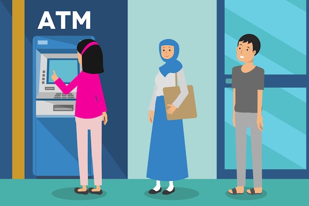 People are queue at the atm machine