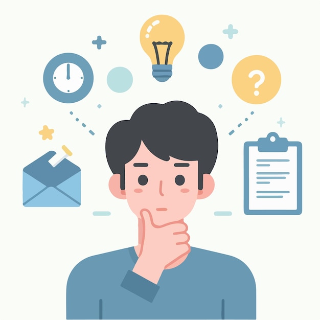 people are thinking in a simple flat design style