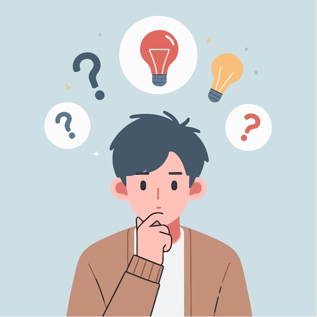 people are thinking in a simple flat design style