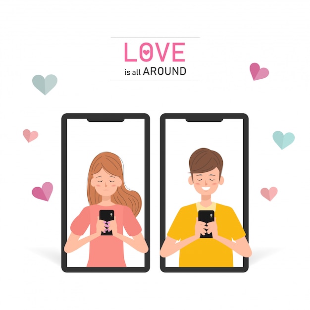 People are using smartphone on valentine's day.