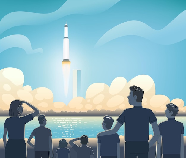 People are watching the rocket launch Conquest and exploration of space