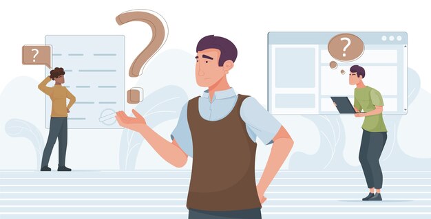 People asking questions composition in flat design