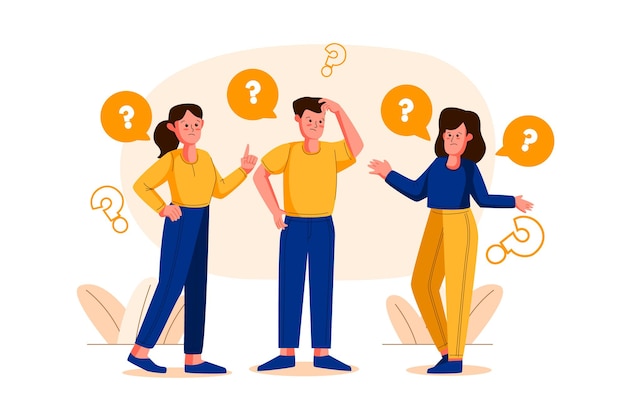 Vector people asking questions illustration in flat style