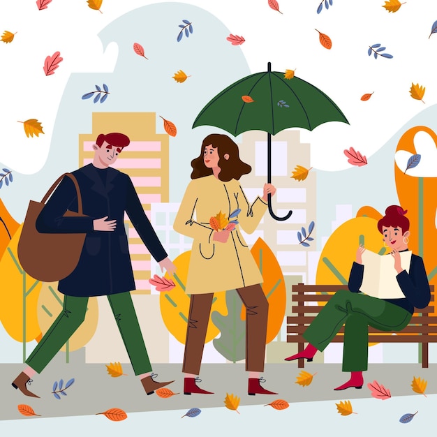 Vector people in the autumn park